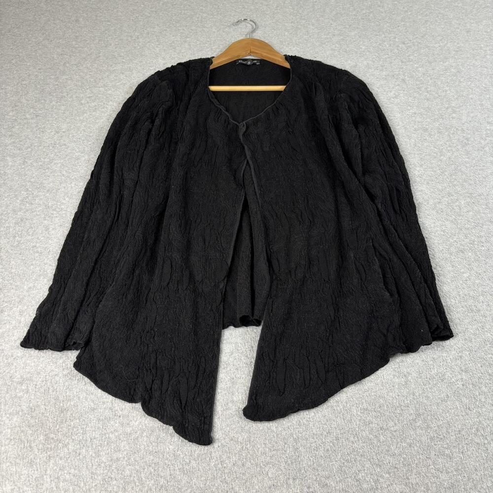 Eileen Fisher Sweater Women Medium Black Cardigan Crinkle Open Lagenlook Office